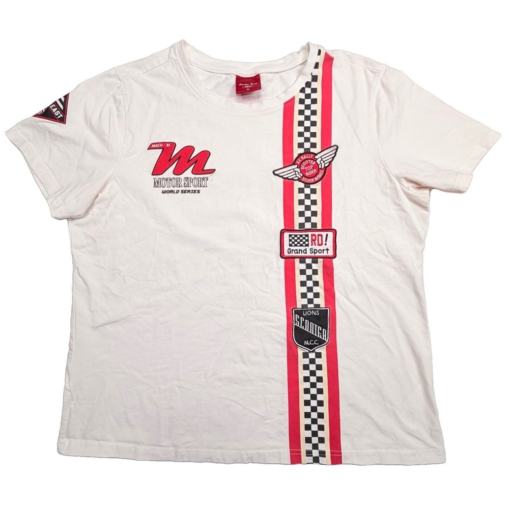 Smoke Rise RED Women's XL Racing Graphic T-Shirt White Motorsport Checkered